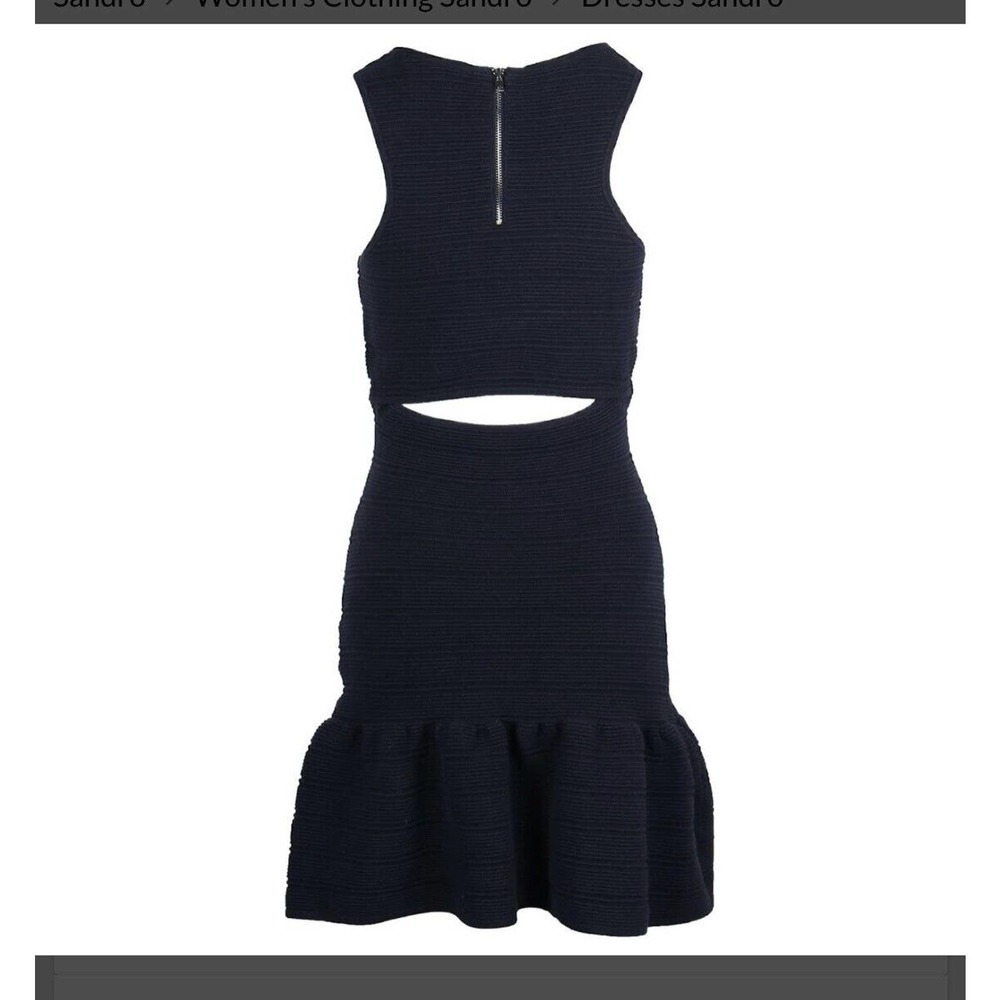 Sandro Scoop Neck Ribbed Mini Dress in Navy Blue Stretch Cotton Sz 1 FR/ S US - Picture 7 of 12